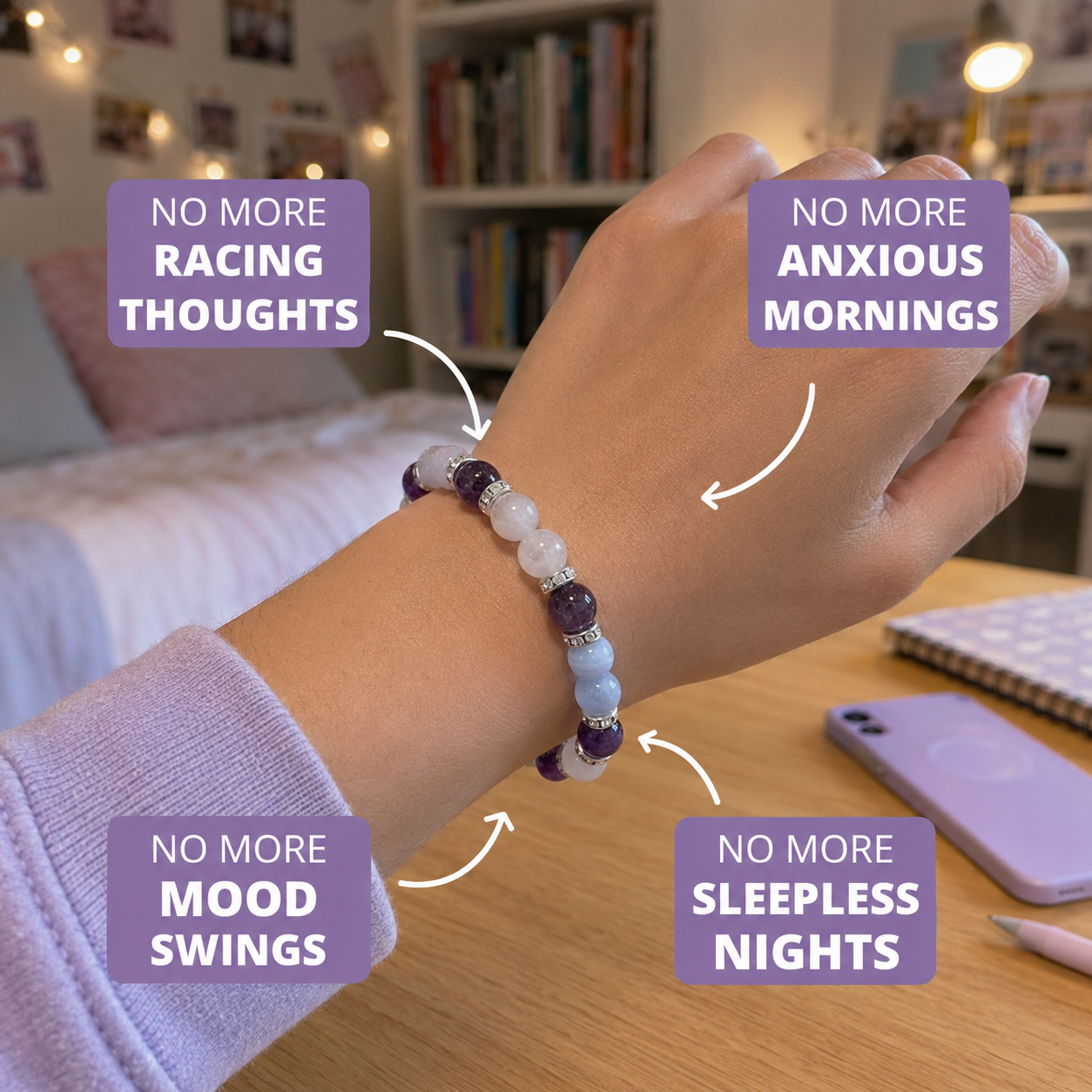 Suverta Calm Stone Bracelet Natural Anxiety & Sleep Support for Teen Girls
