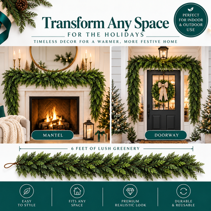 SUVERTA Real-Touch Cedar Garland — Full, Lifelike & Needle-Free
