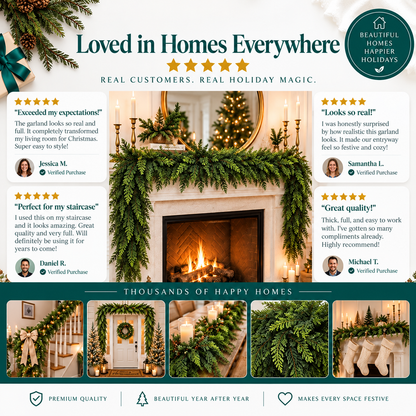 SUVERTA Real-Touch Cedar Garland — Full, Lifelike & Needle-Free