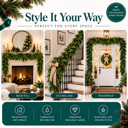 SUVERTA Real-Touch Cedar Garland — Full, Lifelike & Needle-Free