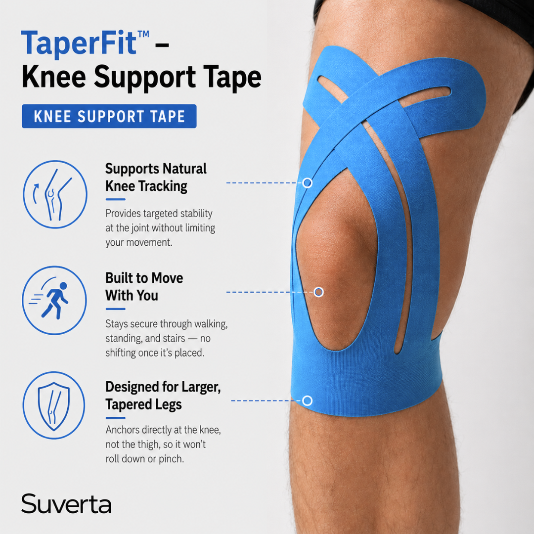 Suverta TaperFit™ Knee Support Tape — Pre-Cut, Non-Slip Comfort