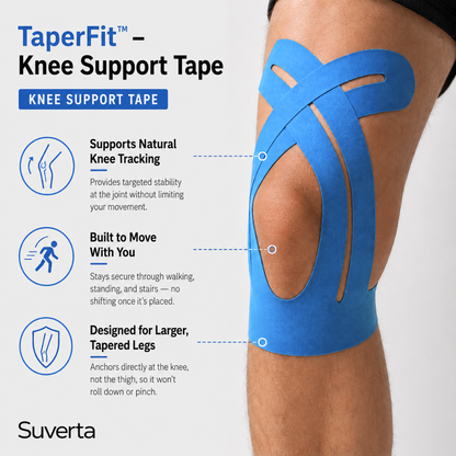 Suverta TaperFit™ Knee Support Tape — Pre-Cut, Non-Slip Comfort