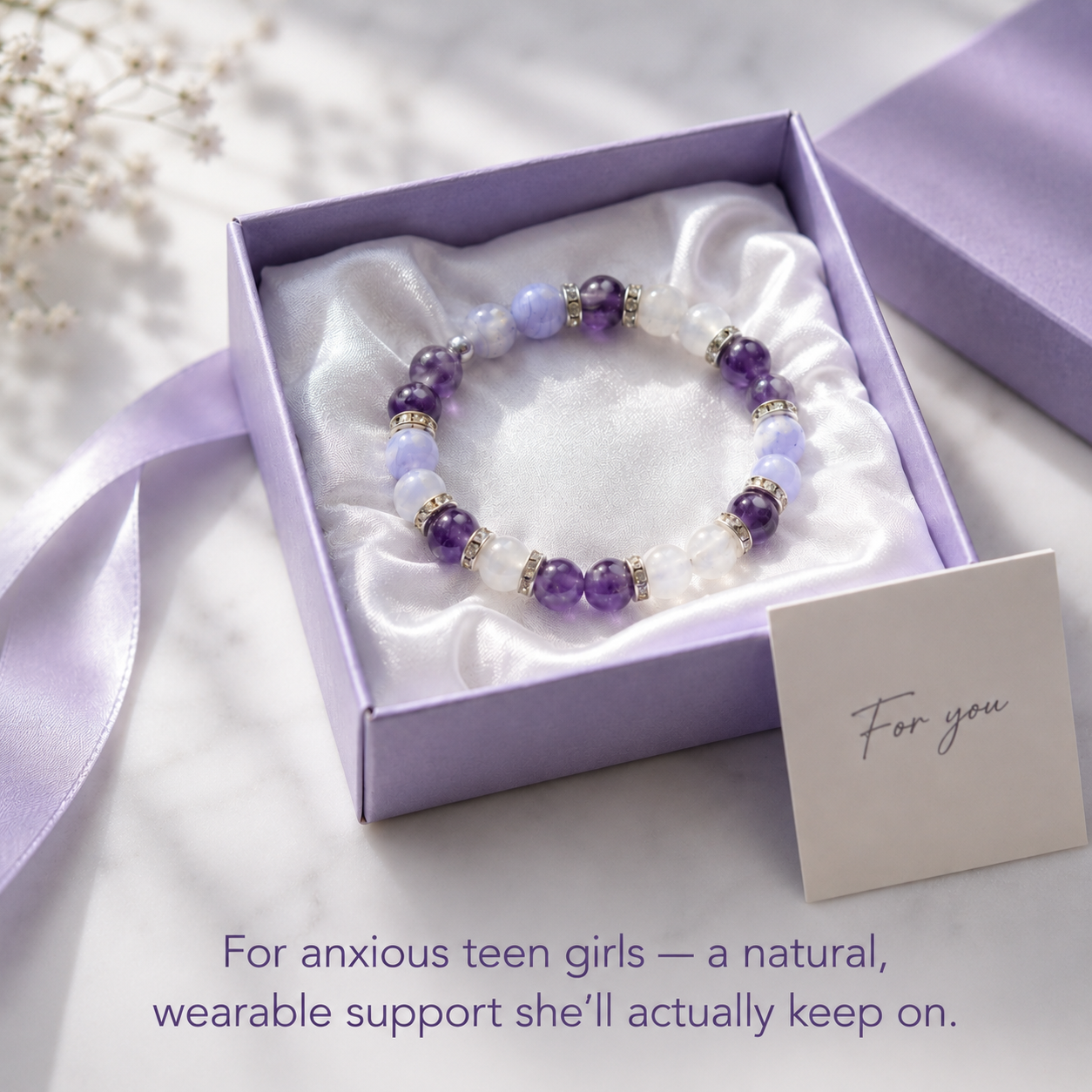 Suverta Calm Stone Bracelet Natural Anxiety & Sleep Support for Teen Girls