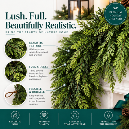 SUVERTA Real-Touch Cedar Garland — Full, Lifelike & Needle-Free